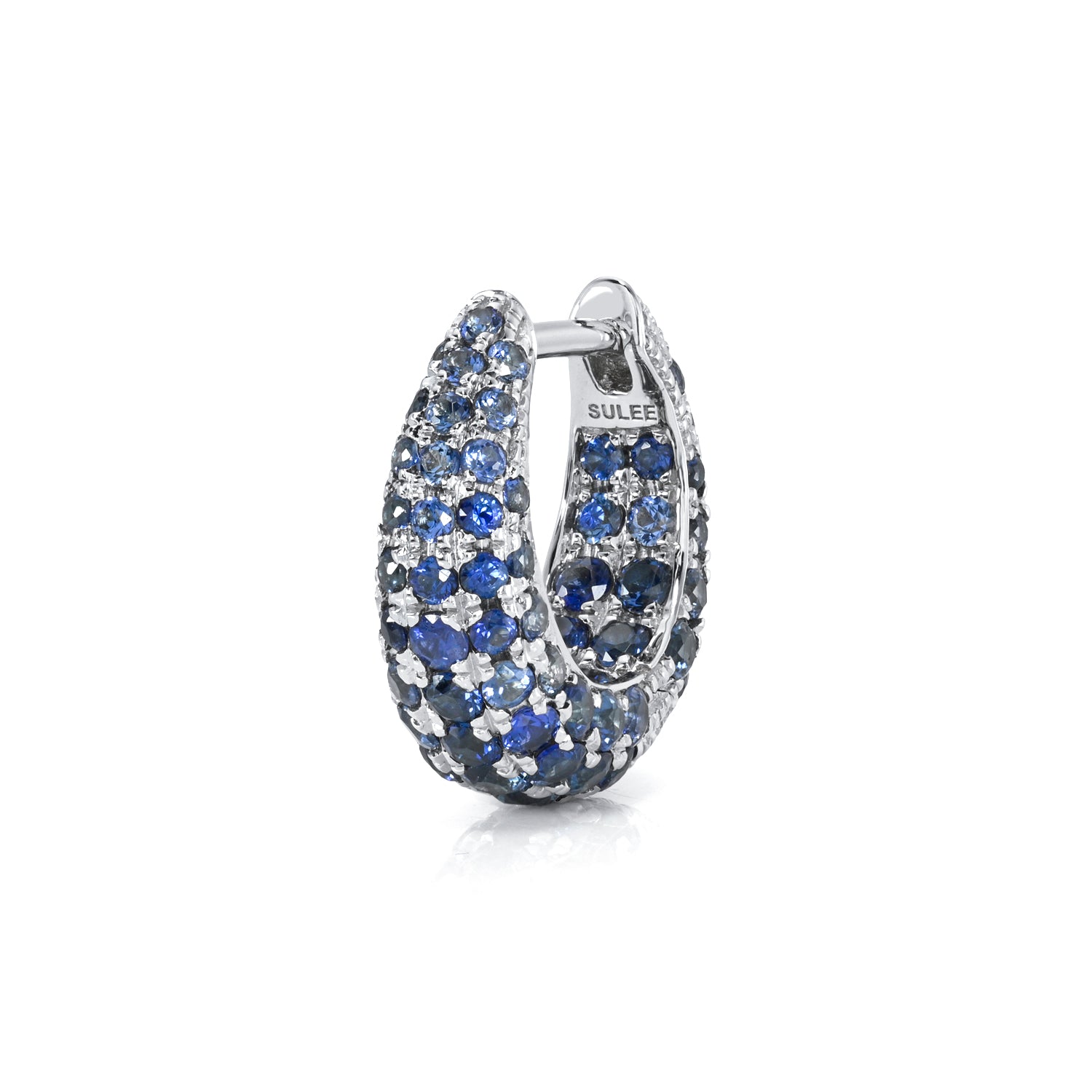 8MM BLUE SAPPHIRE ENCRUSTED TAPERED HOOP