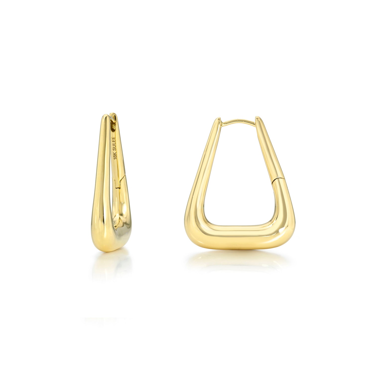 18k yellow gold 13mm trapezoid/trapeze shaped hinged hoop