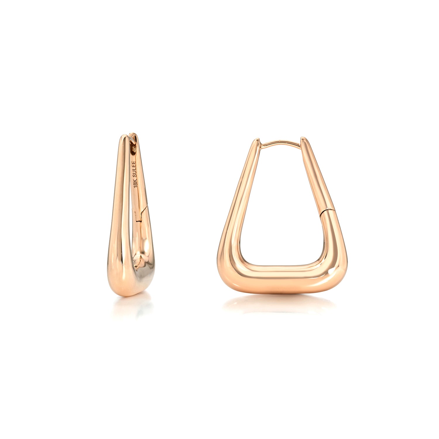 18k rose gold 13mm trapezoid/trapeze shaped hinged hoop