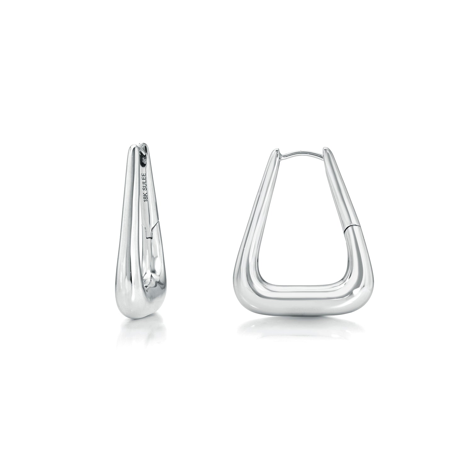 18k white gold 13mm trapezoid/trapeze shaped hinged hoop